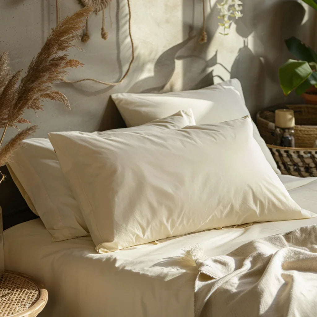 Natural wool and raw cotton pillow.