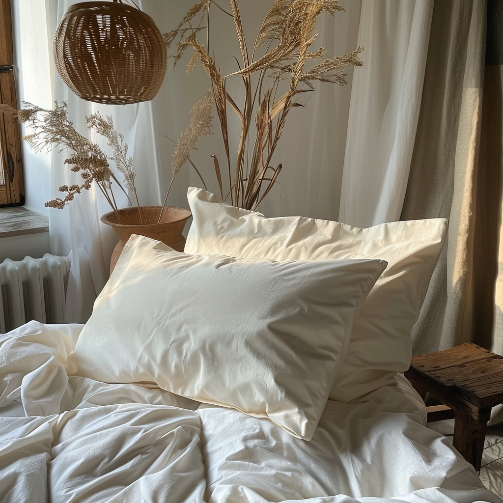 Natural wool and raw cotton pillow.