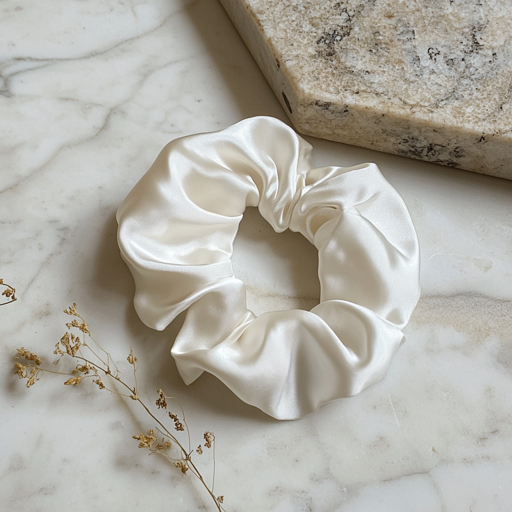 Scrunchie din mătase „Alb Perlat” – mărimea XL