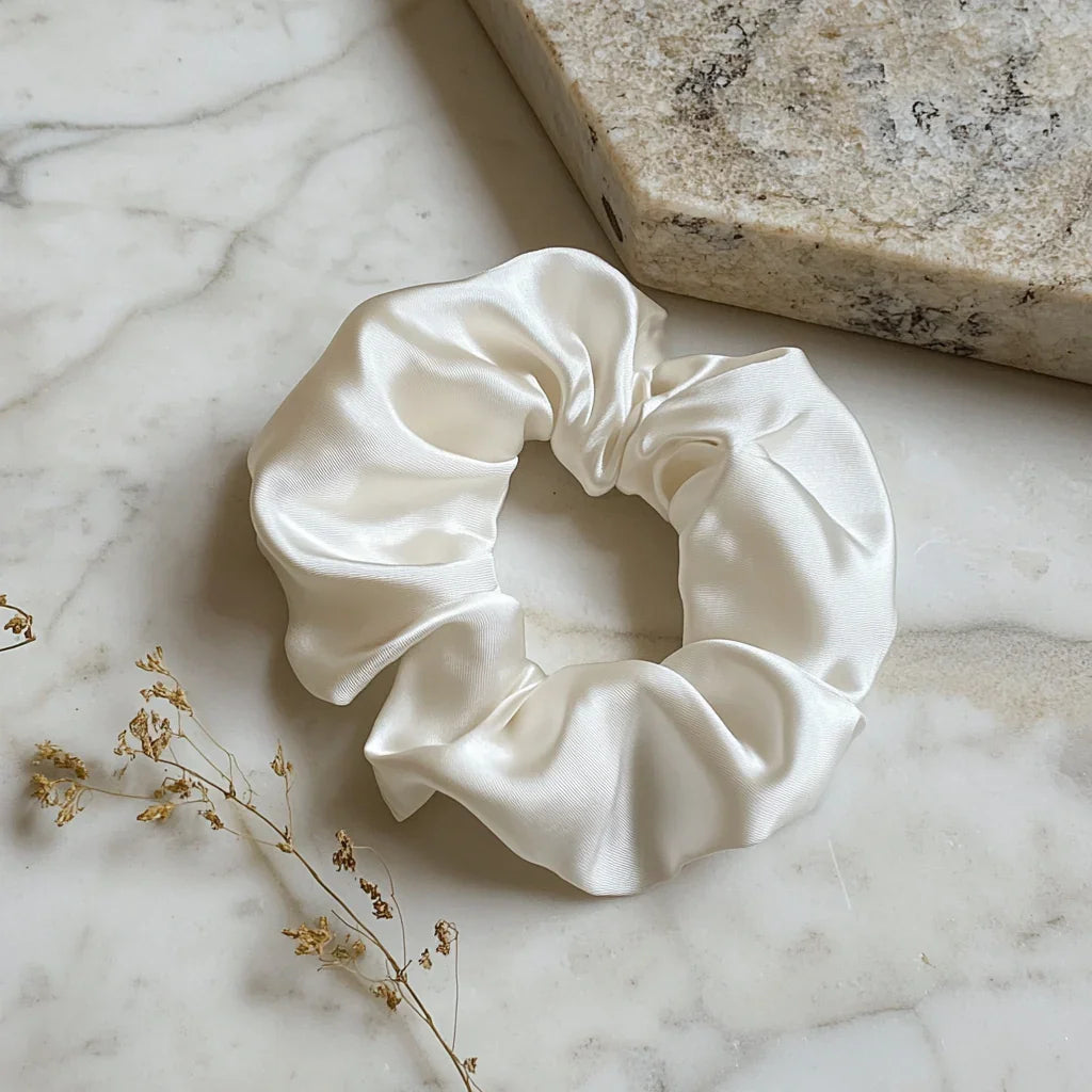 Scrunchie din mătase „Alb Perlat” – mărimea XL