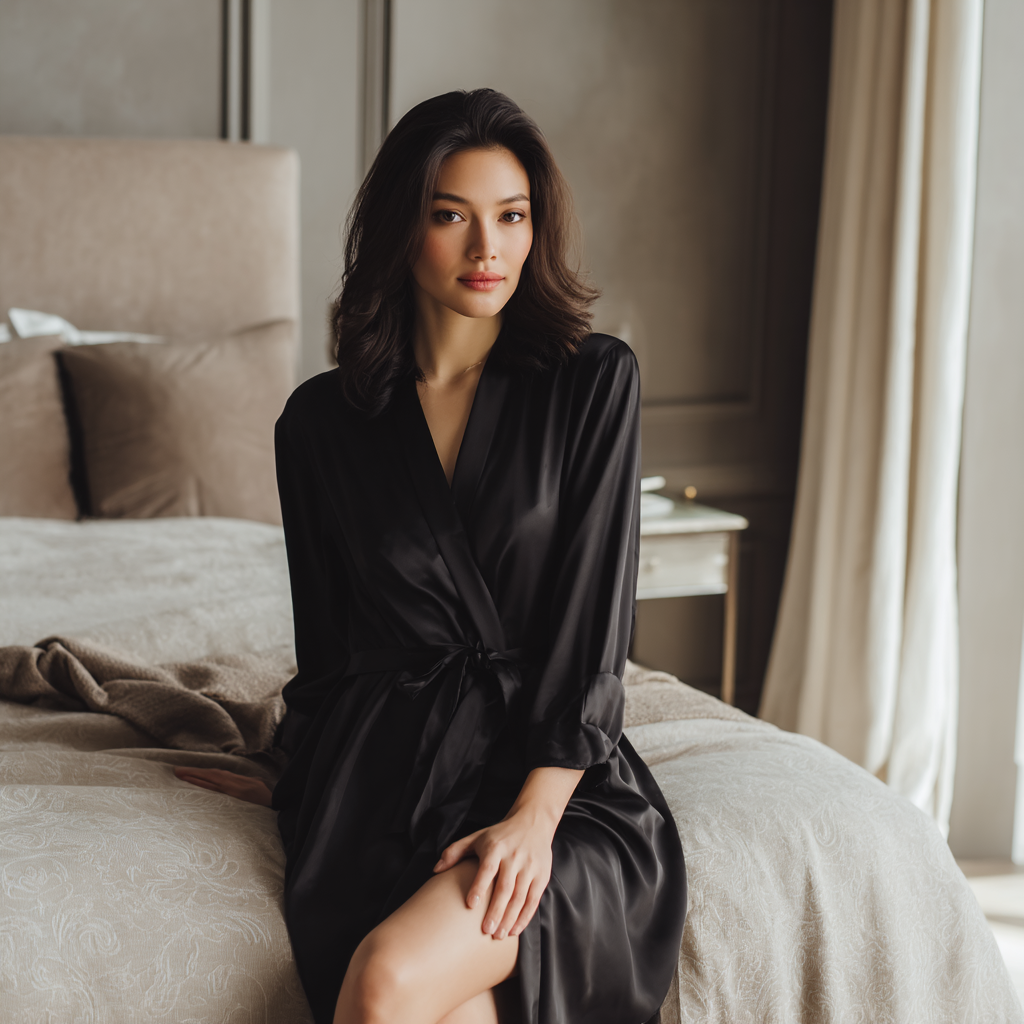 Halat elegant din satin – „Negru stilat”