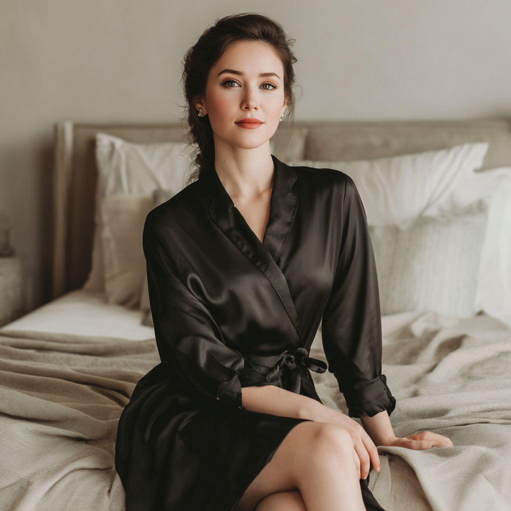 Halat elegant din satin – „Negru stilat”