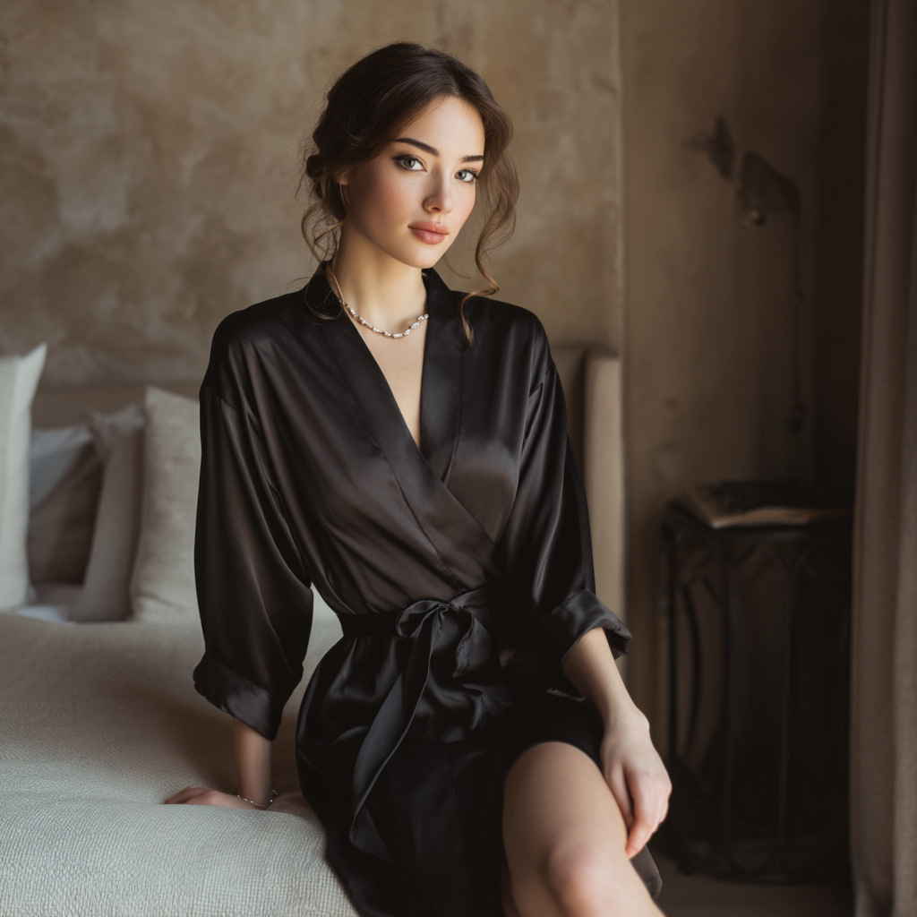 Halat elegant din satin – „Negru stilat”