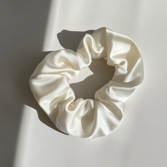 Scrunchie din mătase „Alb Perlat” – mărimea XL