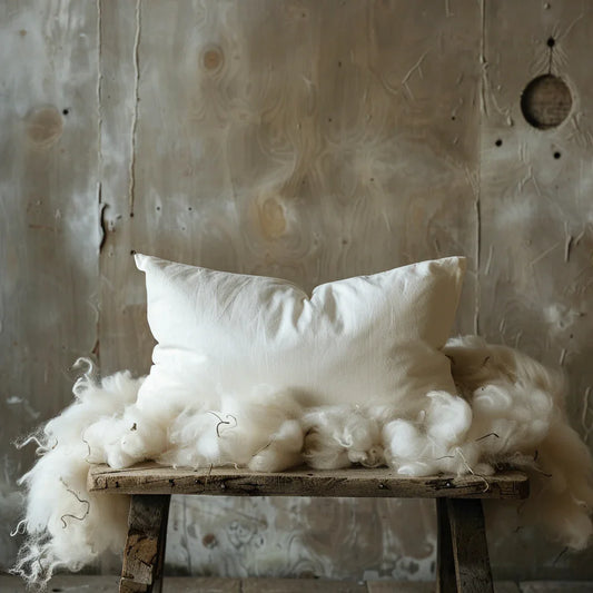 Natural wool and raw cotton pillow.